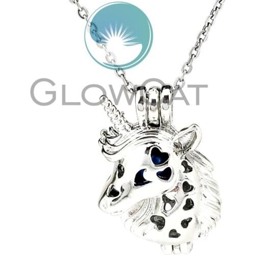 Unicorn Beads Cage Locket Pendant Perfume Diffuser Pearl Cage Necklace KK1178
