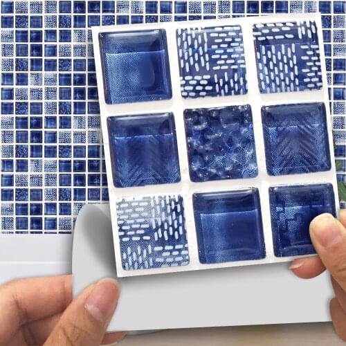 European-Style Blue Glass Mosaic Tile Marble Stickers For Bathroom, Kitchen, Waterproof Art, Murals, Ethylene, Wallpaper, MTS003