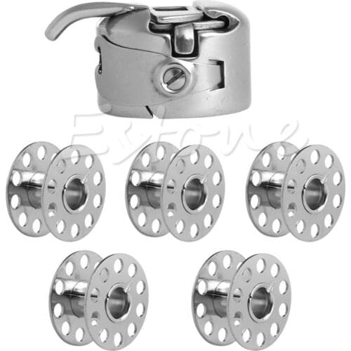 Hot New Hot 5 Bobbin + 1 Bobbin Case Set Sewing Machine for BROTHER TOYOTA JANOME SINGER