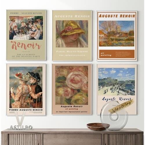 Auguste Renoir Vintage Print Art Poster Exhibition Museum Canvas Painting Home Decor Living Room Wall Art Prints Picture Gift