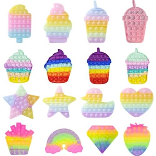 New Glitter Push Bubble Toy Ice Cream Luminous Push bubble Stress Relief Toys Autism Gradient Color Rainbow Color Fidget Toy