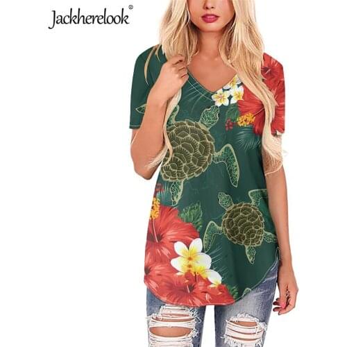 Jackherelook Large Size Womens Blouse Polynesian Tribal Turtle Hibiscus Plumeria Print Casual Female Tops Shirts blusas Mujer