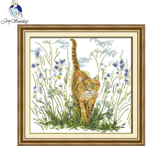Joy Sunday The cats warning stamped counted cross stitch charts patterns Embroidery kits for home decoration
