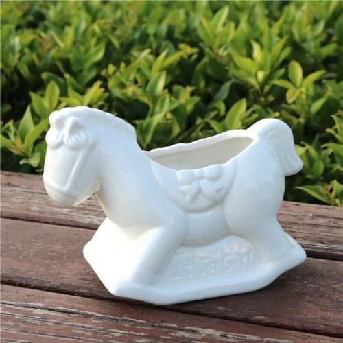 Ceramic Rocking Horse Flower Pot Decorative Desktop Zakka Porcelain Hobbyhorse Planter Pot Trinket Ornament Craft Accessories
