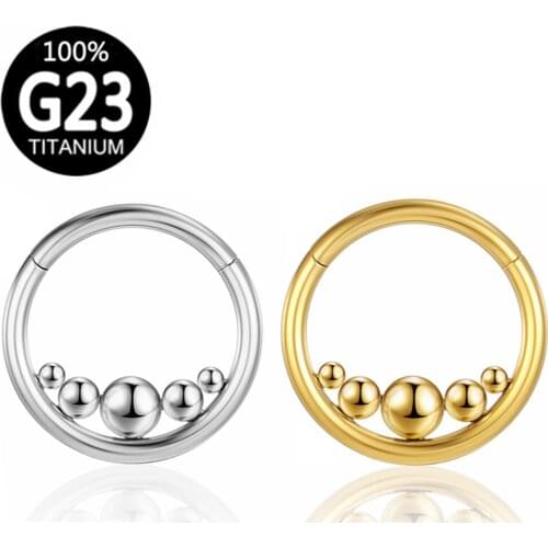 G23 Titanium Women Nose Ring Septum Clicker Hoop Inside gold beads nose ring Ear Tragus Cartilage Labret Piercing Hinged Segment