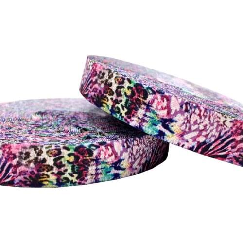 Colorful Leopard Print Fold Over Elastic FOE Ribbon Headwear Party Gift Packaging Sewing Home Decoration Accessories 10Y 5/8