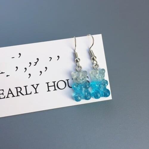 Fashion Sequins Resin Gummy Bear Dangle Earrings for Women Girl DIY Cartoon Animal Bear Earrings Creative Drop Jewelry Gifts