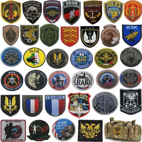 SPECIAL FORCES Police Badge Patch Army Military Tactical Embroidery Hook Patches for Clothes Cap Bags France Brazil Spain Russia