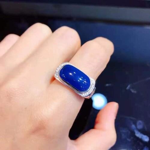 Natural Blue Amber Mens Ring Anillos S925 Sterling Silver Jewelry Joyas Classic Bague Homme Fathers Day Gift