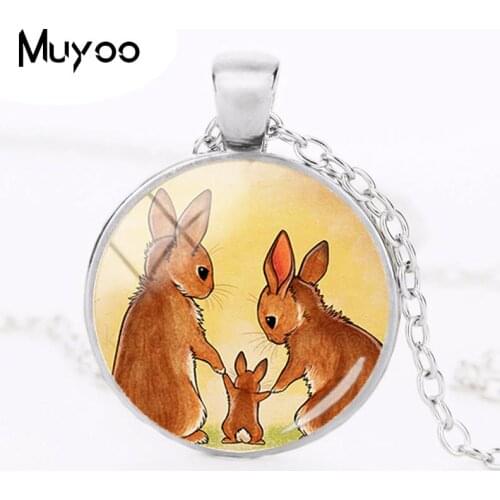 2018 New Rabbits Family Necklace Love Rabbit Pendant Round Handmade Necklaces Glass Cabochon Jewelry HZ1