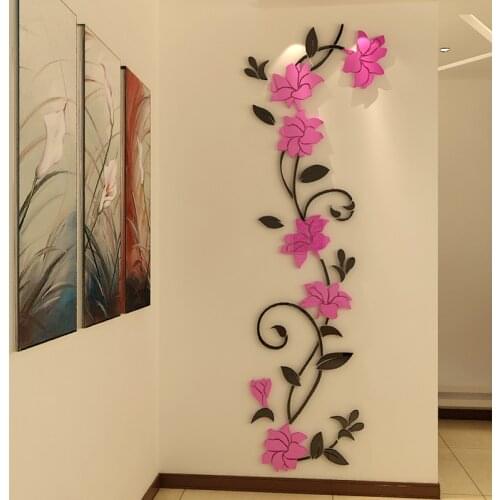 New arrival Rose flower Acrylic Mirror Wall stickers Entranceway TV background Home decoration Modern 3d DIY art wall stickers