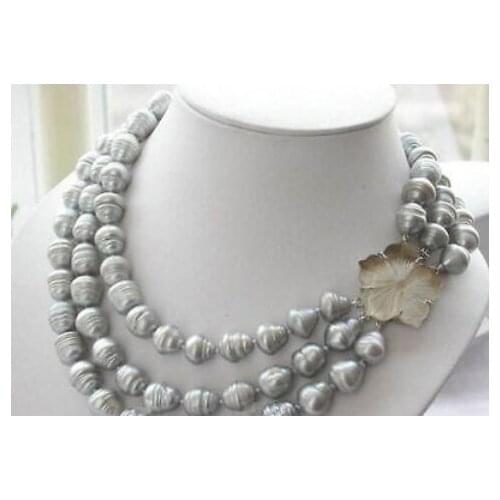 NEW triple strands 11-13mm natural south sea gray baroque pearl necklace 17-19"