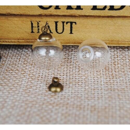 NEW 20sets/lot 14mm*4mm(opening) glass globe bubble & 6mm cap with ring set DIY Glass bottle vial pendant