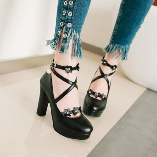 Cosplay Shoes Women Summer 2019 Female Cross Strap Flower Pearl High Heel Lolita Sweet Lolita High Heel Student Shoes