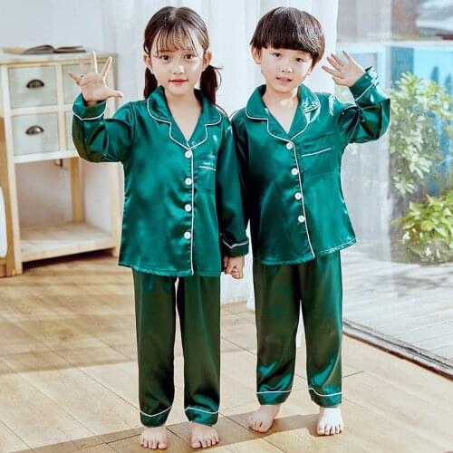 Girls Pajamas set Autumn Winter Long Sleeve Childrens Sleepwear Set Silk Pajamas Suit Boys Pyjamas Sets for Kids Tracksuit Set