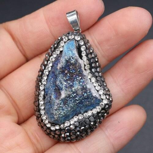 Natural Crystal Druzy Diamon-Studded Pendants Irregular Shape Charms Pendant for Jewelry Making DIY Necklace Size 30x40-35x45mm