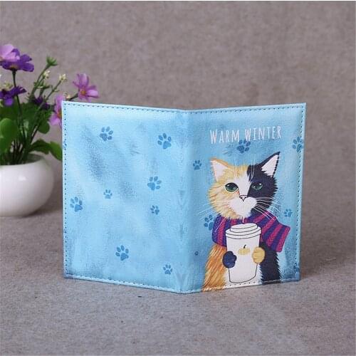Travel Passport Cover Wallet Cartoon Animal Cat Women Men Passport Credit Card Holder Case PU Leather Business Card Passport