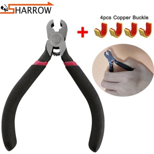 Archery Bowstring Position Buckle Clip Install Pliers Carbon Steel Clamp Head 4pcs Copper Buckles Shooting Hunting Accessories