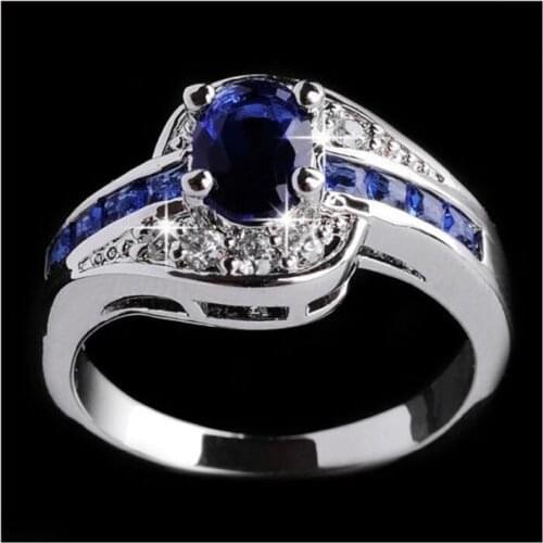 Luxury Deep Blue Rings for Women Engagement Wedding Noble Female Finger Ring Fine Gift Timeless Classic Jewelry
