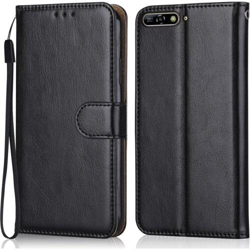 Folio Luxury Leather Case for On Huawei Y6 2018 ATU-L11, ATU-LX3, ATU-L21, ATU-L22 Wallet Stand Flip Case Phone Bag With Strap