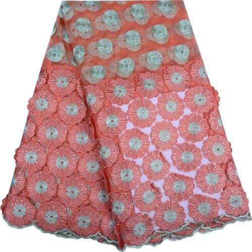 High Quality French Lace Fabric Tulle Net Lace Fabric Bridal Party Dress Embroidery 3D Flower Mesh Lace Fabric With Stones S1084