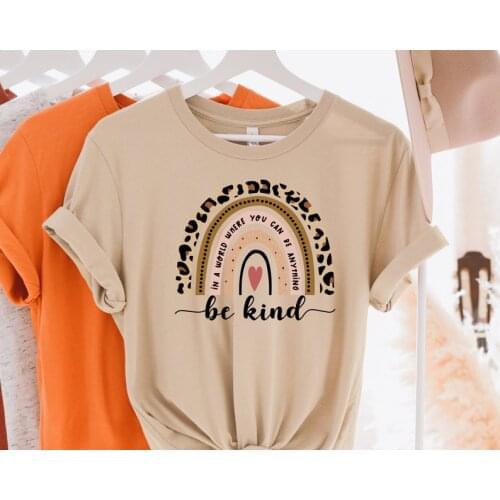 Womens be kind rainbow Streetwear gift her birthday gifts christian tshirt Fashion Casual 100% Cotton Round Neck Female y2k top