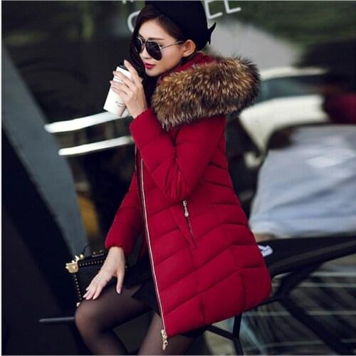High Quality Brand Fur Women Parkas Long Zipper Slim Female Winter Overcoats Cotton Waterproof Coats and Jackets