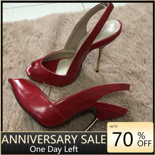 Women Stiletto Thin Iron High Heel Sandals Sexy Sling Back Peep Toe Red PU Party Bridal Ball Lady Shoe 3845-g11