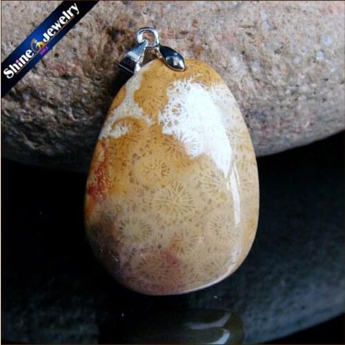 New Trendy Necklaces Pendants 35X26X7 mm Natural Stone Coral Fossil Drop Beads Slide Jewelry For Women Free Shipping GS453
