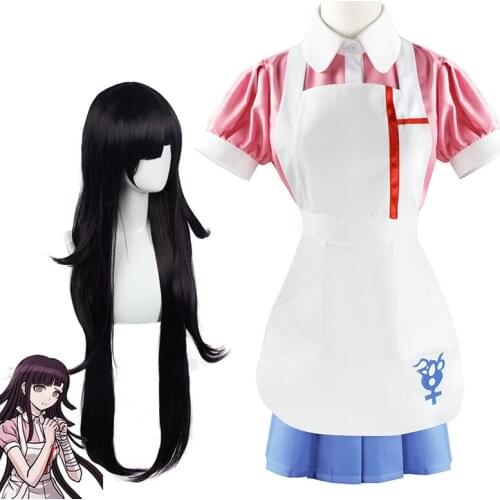 Dangan Ronpa 2 Mikan Tsumiki Cosplay Costume Women Anime Danganronpa Shirt + Skirt + Apron and Wigs Halloween Costume C40K215