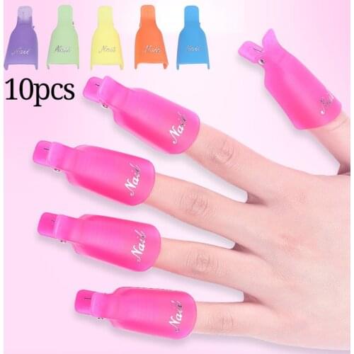 10pcs Plastic Nail Art Soak Off Cap Clip UV Gel Polish Remover Wrap Nail Art Tips for Fingers Nail Polish Remover Manicure Tools
