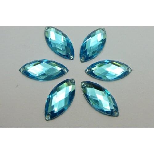 100 Blue Flatback Acrylic Horse Eye Sewing Rhinestone Button 9X20mm Sew on beads