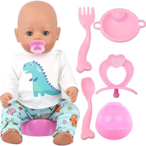 Doll Tableware Milk Bottle+Spoon+Nipple+Dinner Plate Simulated Four Sets For 18 Inch American Doll&43cm Baby Doll Accessories