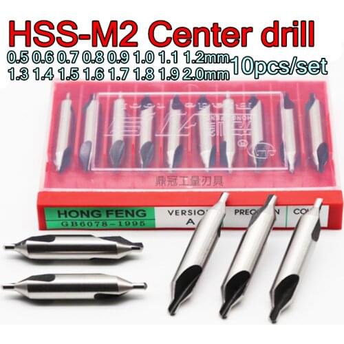 0.5 0.6 0.7 0.8 0.9 1.0 1.1 1.2 1.3 1.4 1.5 1.6 1.7 1.8 1.9 2.0mm 10pcs/set HSS-M2 Center drill Processing: steel
