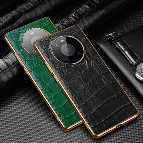 Genuine Leather Phone Case For Huawei Mate 40 RS Case Shockproof Gold Plated Cover For Huawei Mate 30 Pro Mate 40 Pro P40 Pro