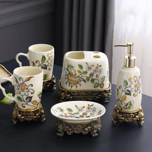 Bathroom Decoration Accessories Toothbrush Holder Ice Cracked Ceramic Toothpaste Dispenser Lotion Bottle Bathroom Supplies