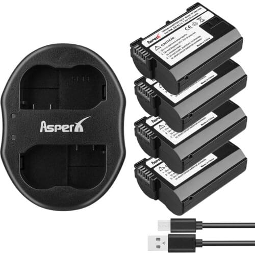 4Pcs EN-EL15 EN EL15 ENEL15 Camera Batteries +USB Dual Charger for Nikon D600 D610 D600E D800 D800E D810 D7000 7100 D750 V1 MH-2