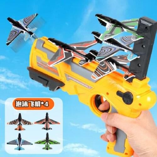 Catapult Foam Airplane Children Toy Gun Bursts Air Showdown Glider Outdoor Toy Boy Airplane Gun Launcher Four Planes LKCOMO