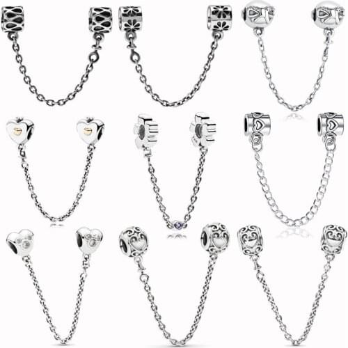 Classic 925 Sterling Silver 9 Types Safety Chain fit Original Pandora Bracelets Women DIY Jewelry