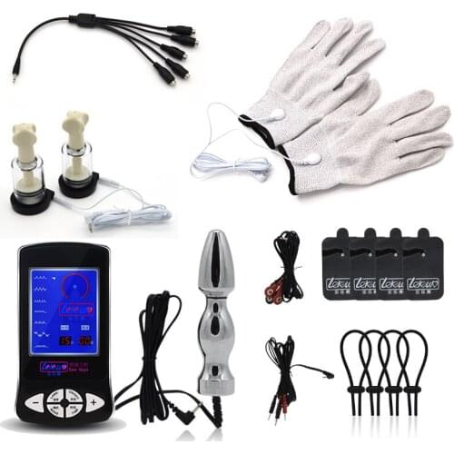 Adult men and women penis ring massage nipple suction cup clip massage anus electronic medical theme electric shock set sex toys
