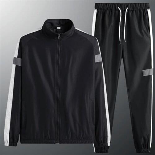 Korean Fashion 2 Pieces Sets Men Clothing Sport Tracksuit Loose Suits Plus Size Male Zipper Coats and Elastic Waist Trousers