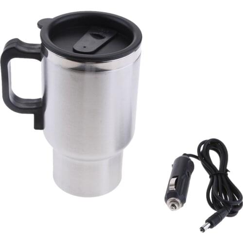 12V Car Heating Cup Car Heated Mug, 500ml Stainless Steel Travel Electric Coffee Cup Insulated Heated Bottle Mug