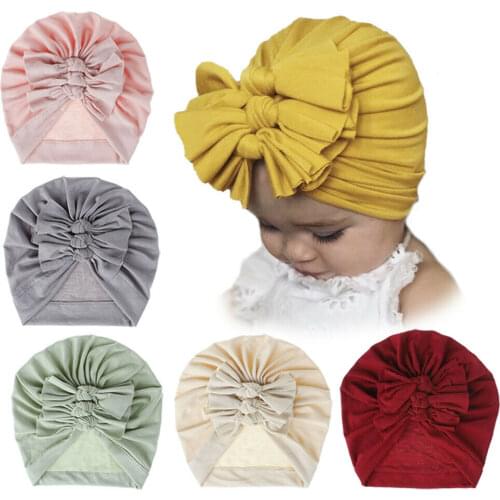 2020 Hot Fashion New 18Colors Toddler Baby Boy Girl Turban Bowknot Kid Head Wrap Cotton Beanie Hat Warm Cap шапка детская