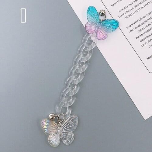Fashion Butterfly Mobile Phone Chain Crystal Butterfly Glitter Women Girls DIY Jewelry Mobile Phone Case Pendants Acrylic Chains