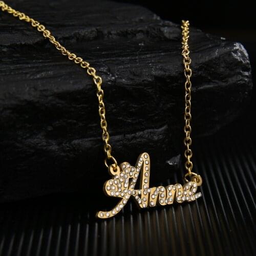 Acheerup Fashion Stainless Steel Necklace for Women Custom Name Full Crystal Pendant Adjustable Choker Personalized Jewelry Gift