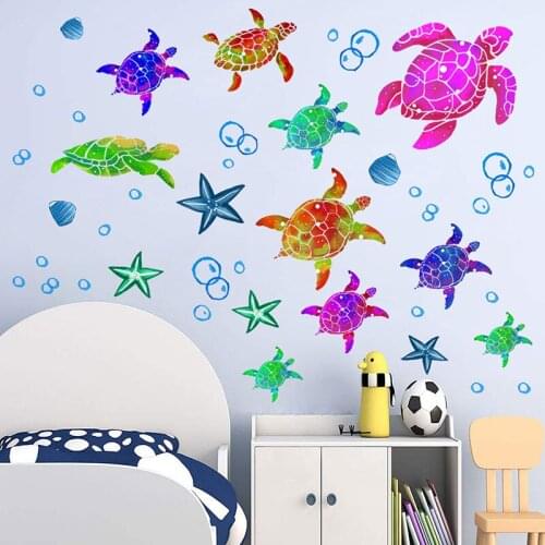 Cartoon turtles starfish wall stickers for bathroom Kids room decoration anime sticker home decor child wall sticker wallpapers