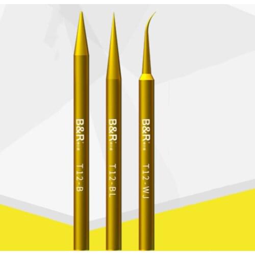 B&R T12of Pure Copper Electric Soldering Iron Tip Universal Pointed Tip Bent Tip Anti-Oxidation Heating Fast Soldering IronTools