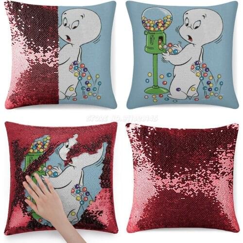 Casper Losing Gumballs Sequin Pillowcase Magical Cushions Cover 40X40cm Mermaid Casper Casper Gumballs Casper The Friendly Ghost