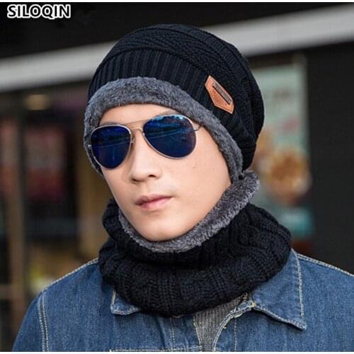 SILOQIN Men New Plus Velvet Thicken Knitted Woolen Collar Beanies Hat Ladys Winter Trend Keep Warmtourism Leisure Hat Casquette
