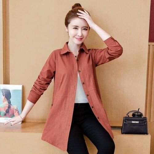 Solid Cotton 100% Long Women Shirts Summer New 2021 Turn-Down Collar Straight Female Outwear Coats Tops Oversized 5XL